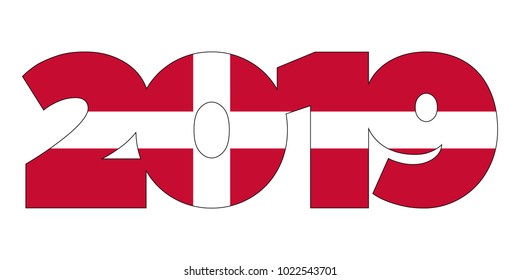 2019 New Year numbers from Denmark flag isolated on white background
