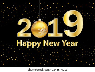 2019 new year numbers gold ball black background happy new year