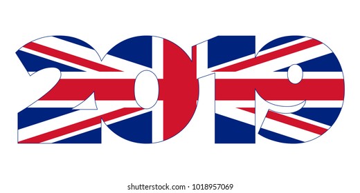 2019 New Year numbers from Great Britain flag isolated on white background