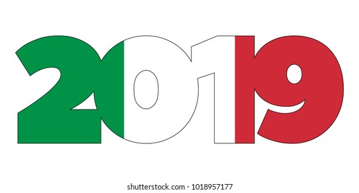 2019 New Year numbers from Italy flag isolated on white background