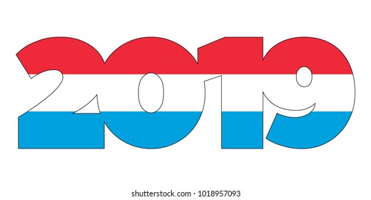 2019 New Year numbers from Luxembourg flag isolated on white background