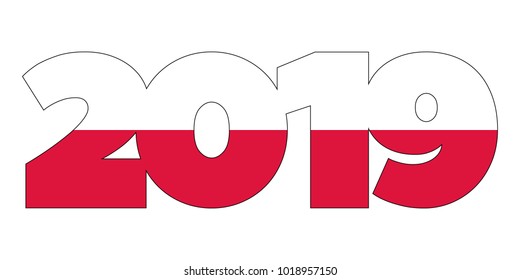 2019 New Year numbers from Poland flag isolated on white background