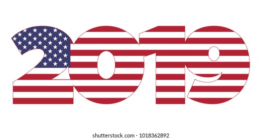 2019 New Year numbers from United States of America flag isolated on white background