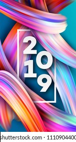 2019 New Year on the background of a colorful brushstroke oil or acrylic paint design element. Vector illustration EPS10