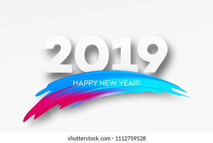 2019 New Year on the background of a colorful brushstroke oil or acrylic paint design element. Vector illustration EPS10