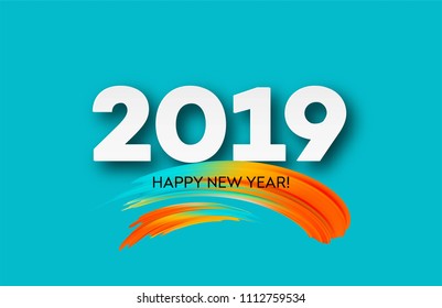 2019 New Year on the background of a colorful brushstroke oil or acrylic paint design element. Vector illustration EPS10