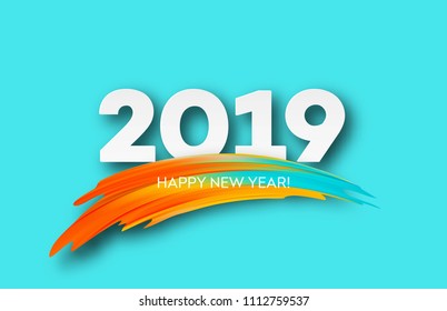 2019 New Year on the background of a colorful brushstroke oil or acrylic paint design element. Vector illustration EPS10