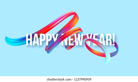 2019 New Year on the background of a colorful brushstroke oil or acrylic paint design element. Vector illustration EPS10