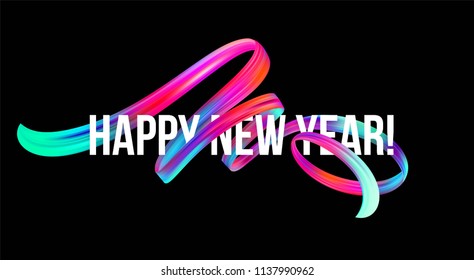 2019 New Year on the background of a colorful brushstroke oil or acrylic paint design element. Vector illustration EPS10