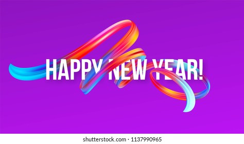 2019 New Year on the background of a colorful brushstroke oil or acrylic paint design element. Vector illustration EPS10