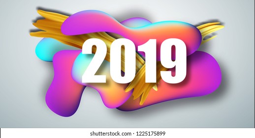 2019 New Year on the background of a Liquid color background design element. Fluid shapes composition. Vector illustration EPS10.