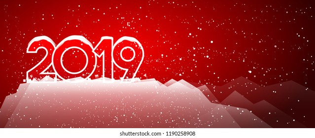 2019 new year on red background with snow