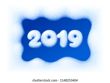2019 New Year on snow frosted background. Eps10. RGB. Global colors