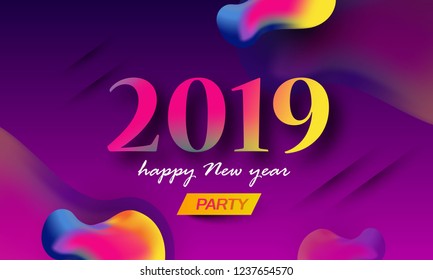  2019 New Year Party template or flyer design with 2019 text New Year celebration concept.