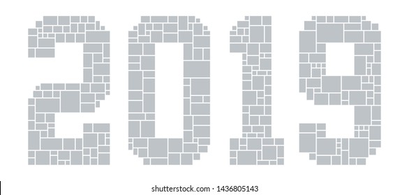 2019 New Year Photography Montage.Numbers Vector Mood Board & Branding Presentation. Creative Theme Number Concept Mood Board, Anniversary Celebration, Birthday Celebration. Picture Display & Montage.