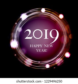2019 New Year Postcard With Gradient Mesh, Vector Illustration