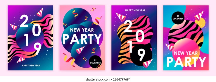 2019 new year. set of colorful modern banners. Template for card, invitation, flyer. vector illustration. EPS 10