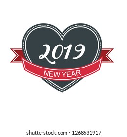2019 new year in shape love and ribbon heart element. 