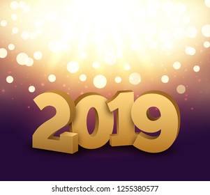 2019 new year shining background. Happy new year 2019 celebration decoration poster, festive card template.