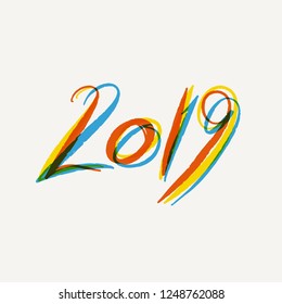 2019 New Year. Text hand draw. 