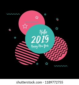 2019 New Year text with Line art abstract Background. New Year Design Template for Card, Poster, and Party Celebration.