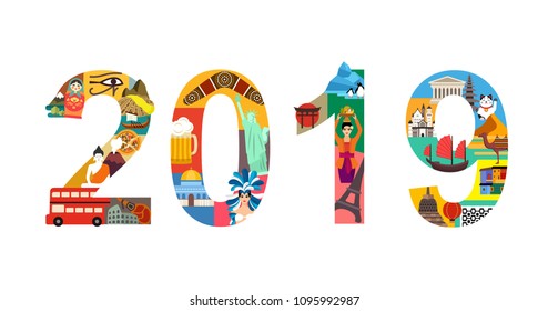 2019 New Year travel illustration