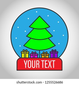  2019 New year tree vector sign. Snow ball icon. Christmas linear icon. Christmas snow ball toy icon. Color snow ball sphere illustration for Christmas card.