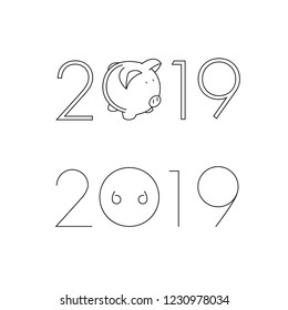 2019 new year  typography with pig stylized in number illustration, graphic design