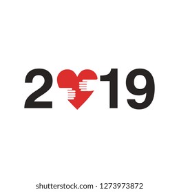 2019 new year vector with heart hug symbol. Popular minimal design illustration background.