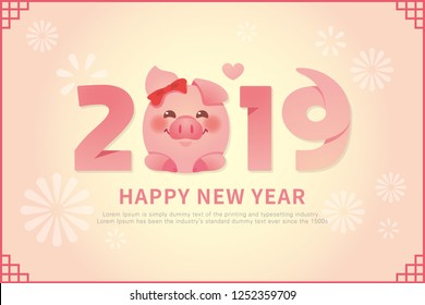 
2019 New Year Vector Illustration Illustration of a Pig Concept Image. A cute pig smiling over a pink gradient background. EPS10