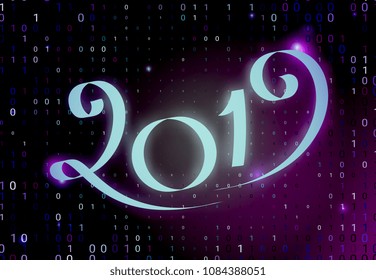 2019 New Year Vector Numbers. Winter Holidays Greeting Card Design