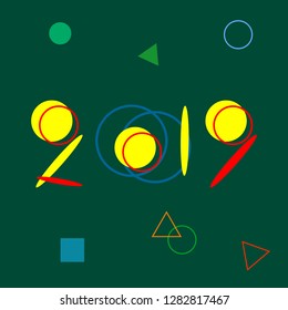   
2019 New Year vector numbers on memphis pattern background with geometric elements. Eps 10 vector illustration.