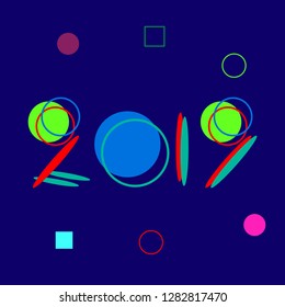   
2019 New Year vector numbers on memphis pattern background with geometric elements.  Eps 10 vector illustration.