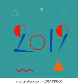   
2019 New Year vector numbers on memphis pattern background with geometric elements.   Eps 10 vector illustration.