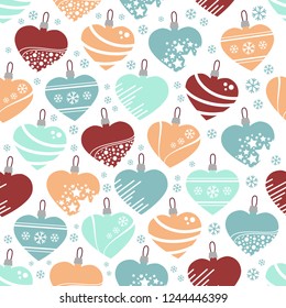 2019 new year vector seamless pattern with christmas heartform toys and snowflakes. Design for party card, wrapping, fabric, print. ESP 10.