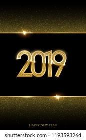 2019 New Year vertical template. Vector golden 2019 New Year luxury design concept.