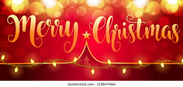 2019 New Year/Christmas 3d template, used for a banner, poster red background full of falling snowflakes, bright Christmas lights on them, vector illustration realistic