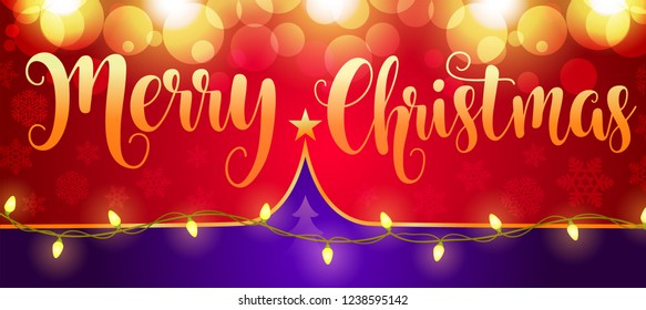 2019 New Year/Christmas 3d template, used for a banner, poster red background full of falling snowflakes, bright Christmas lights on them, vector illustration realistic