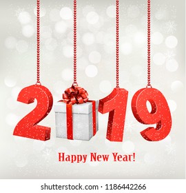 2019 New Years background with gift box. Vector.