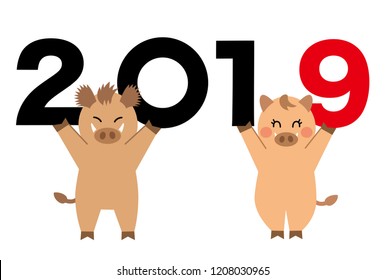 2019  New year's card.
Year of the wild boar in japan.

