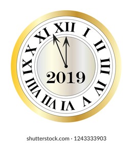 2019 new years eve silver gold clock vector graphic