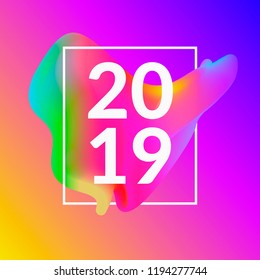 2019 number. Abstract Happy New Year creative design concept. Bright calendar cover, poster design template. Trendy gradient design element. Vector geometric illustration. Modern art. EPS10