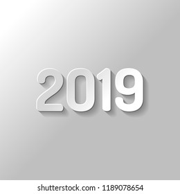 2019 number icon. Happy New Year. Paper style with shadow on gray background