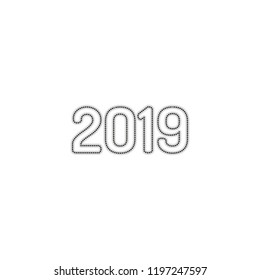 2019 number icon. Happy New Year. Dotted outline silhouette with shadow on white background
