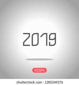 2019 number icon. Happy New Year. Icon under spotlight. Gray background