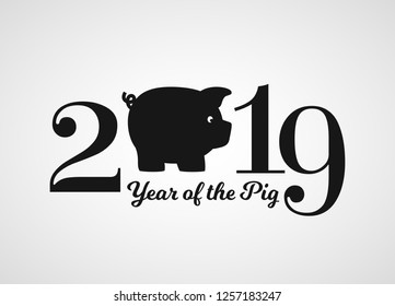 2019 number for New Year greeting cards or banners. Black inscription in white background for Year of the Pig. Vector illustration.