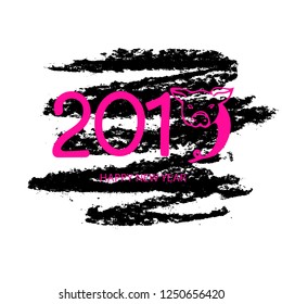 2019 numbers lettering text design with a pig muzzle аnd tail. Hand drawn Symbol of the Year. Vector  illustration EPS 10