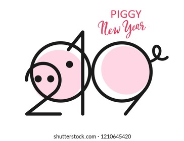 2019 numbers in the shape of a pig. New Year template for calendar page or greeting card, flyers, invitation, banners or typography poster. Vector illustration