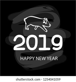 2019 numbers  text design with a pig  on the chalk background. Hand drawn Symbol of the Year. Vector  illustration EPS 10