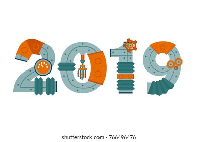 2019 numbers written parts of the robot. the spare parts industry. the new year 2019.